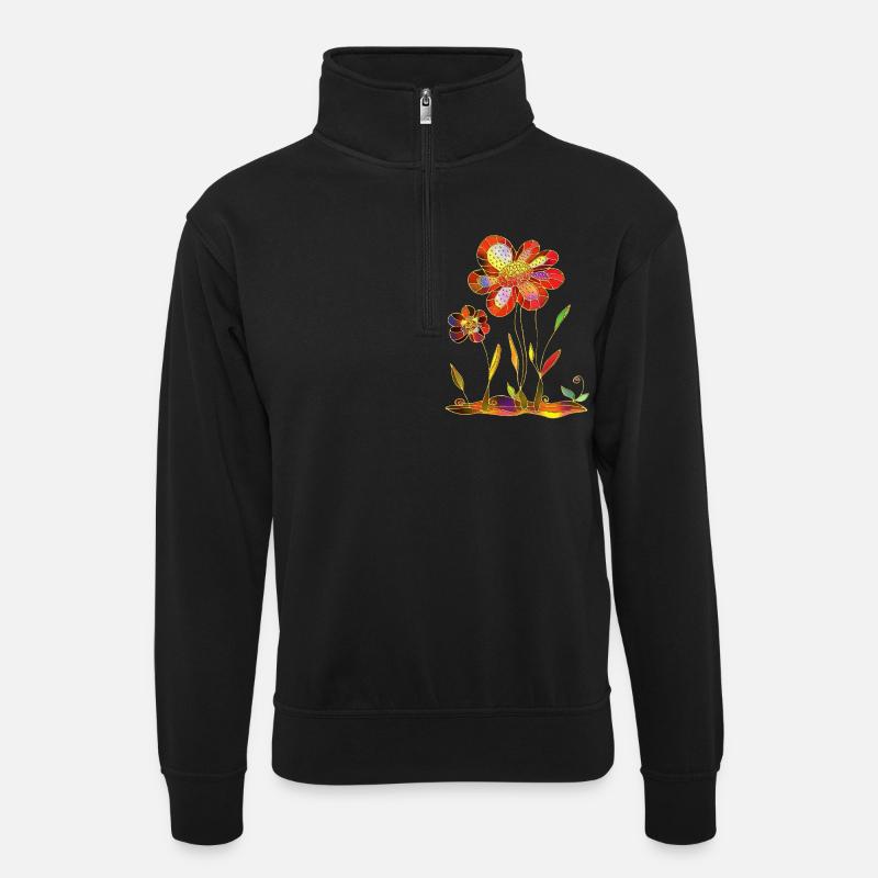 Fleur - Sweat col montant zippé unisexe - noir