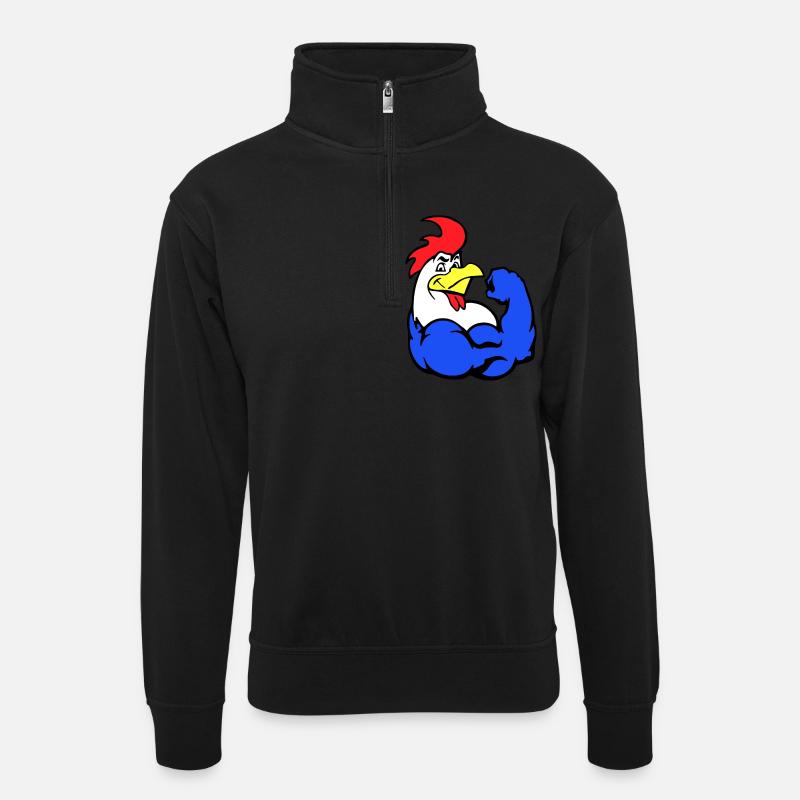 French Rooster - Unisex Pullover mit Zip-Kragen - Schwarz
