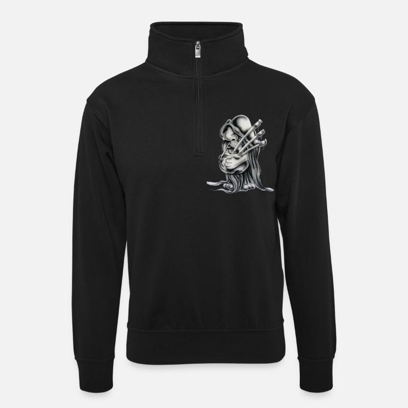 Dudelsackgnom - Unisex Pullover mit Zip-Kragen - Schwarz