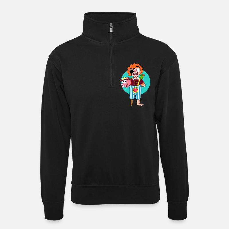 PigPirate - Unisex Pullover mit Zip-Kragen - Schwarz