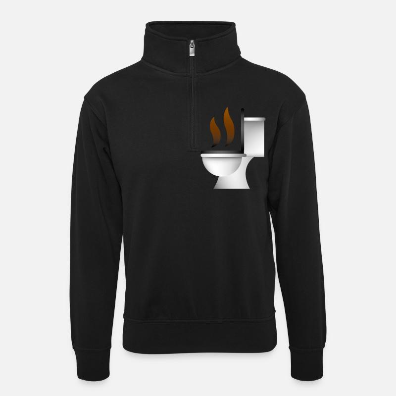 Smiley Toilet - Unisex Pullover mit Zip-Kragen - Schwarz