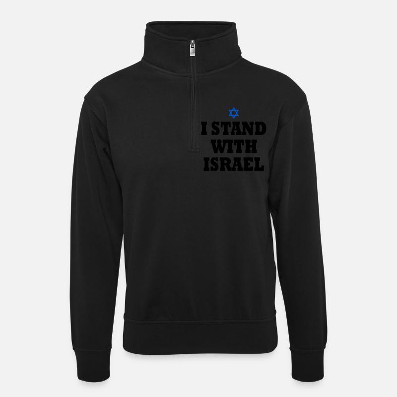 I stand with israel - Unisex sweater with zip collar - black