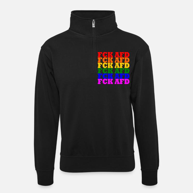 Fck afd - Unisex Pullover mit Zip-Kragen - Schwarz
