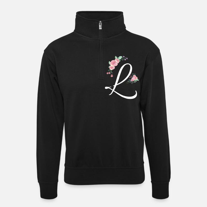 Buchstabe l Blumen - Unisex Pullover mit Zip-Kragen - Schwarz