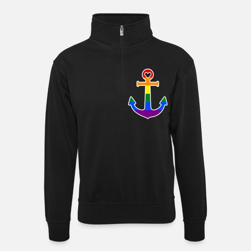 Rainbow Anchor - Unisex sweater with zip collar - black
