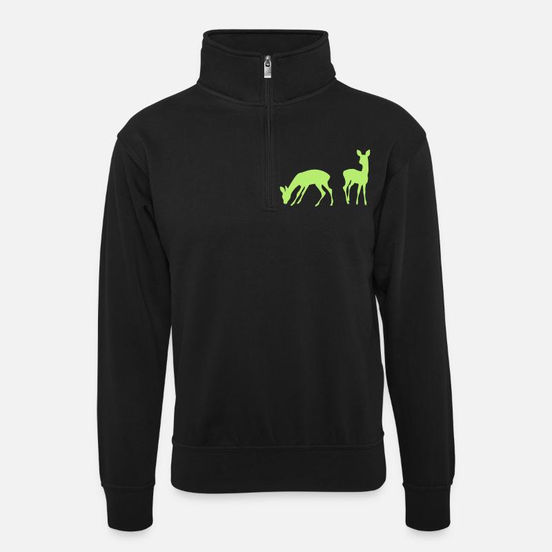 Rehe - Unisex Pullover mit Zip-Kragen - Schwarz