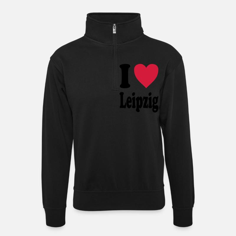 I love Leipzig - Unisex Pullover mit Zip-Kragen - Schwarz