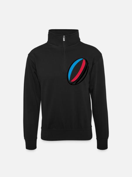 Frankreich Rugby-Ball - Unisex Pullover mit Zip-Kragen - Schwarz