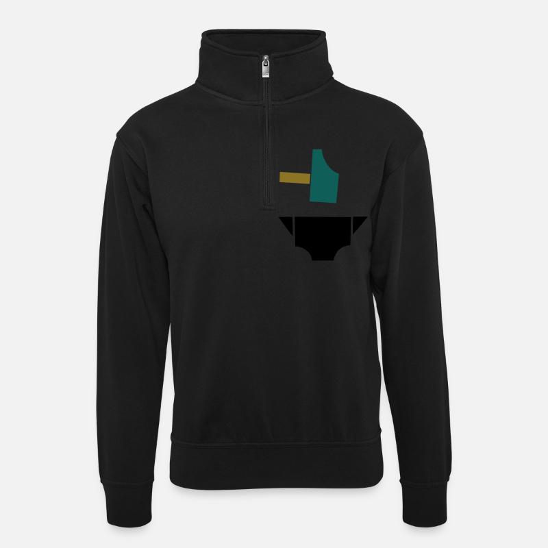 Hammer and anvil - Unisex sweater with zip collar - black