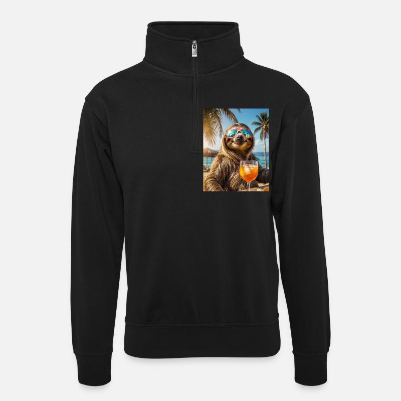 Cooles Faultier in der Strandbar - Unisex Pullover mit Zip-Kragen - Schwarz