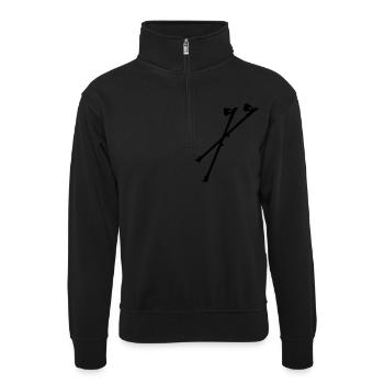 Nordic Walking - Unisex Pullover mit Zip-Kragen - Schwarz - Vorne