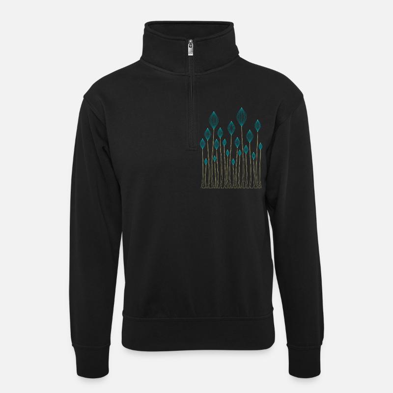Dekorative Pflanzen - Unisex Pullover mit Zip-Kragen - Schwarz