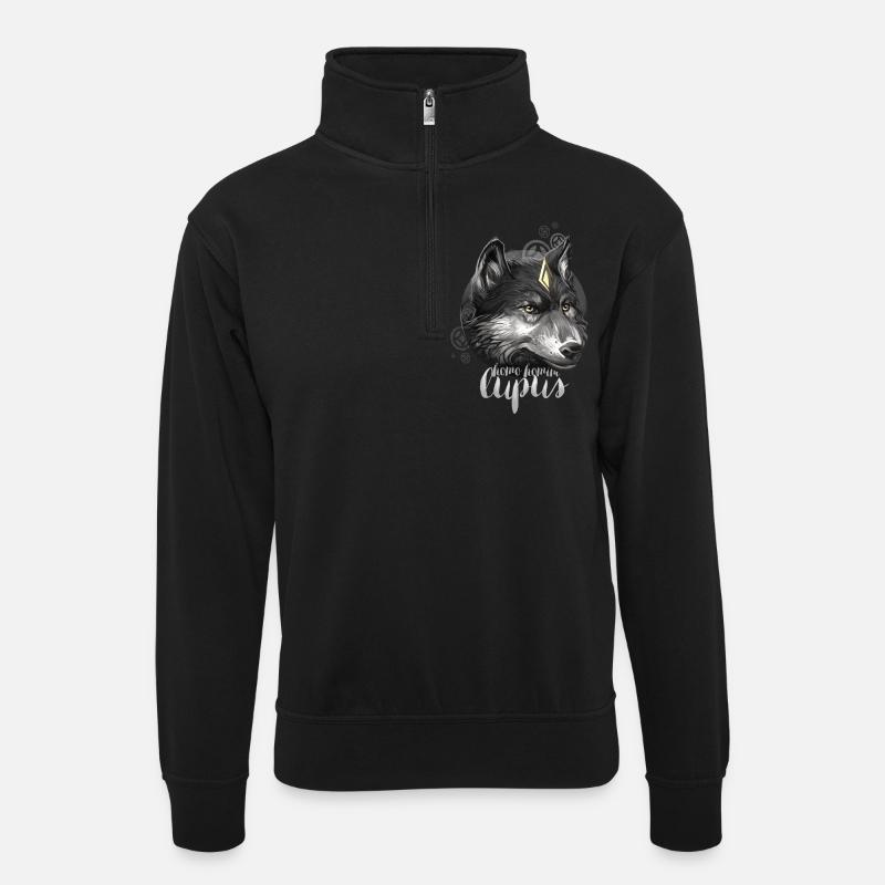 wolf1 - Unisex Pullover mit Zip-Kragen - Schwarz