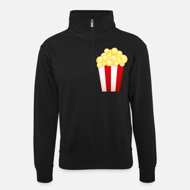 Smiley Popcorn - Unisex Pullover mit Zip-Kragen - Schwarz