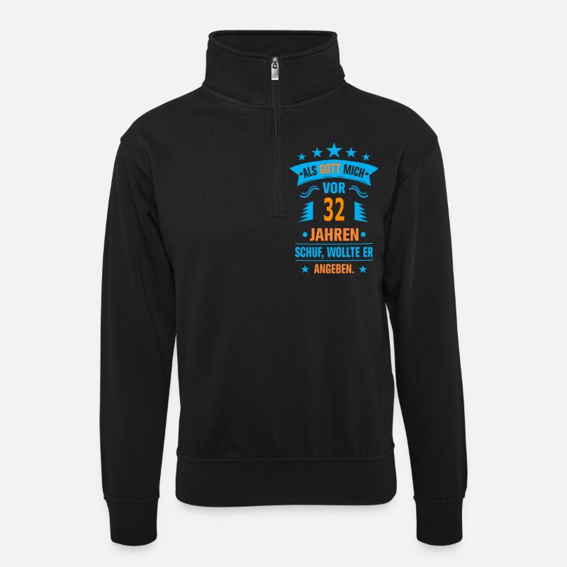 32 - Unisex Pullover mit Zip-Kragen - Schwarz
