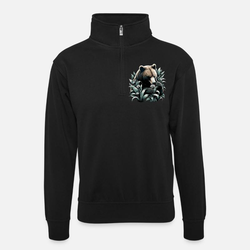 Cadeau Bear Eats Wild Garlic - Sweat col montant zippé unisexe - noir