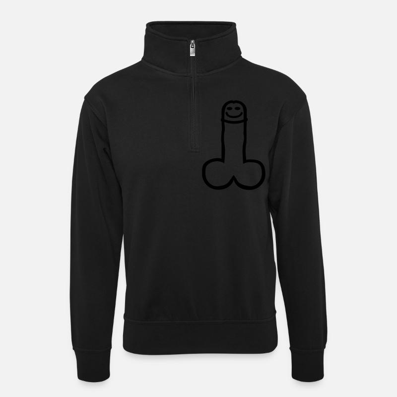 Penis - Unisex Pullover mit Zip-Kragen - Schwarz