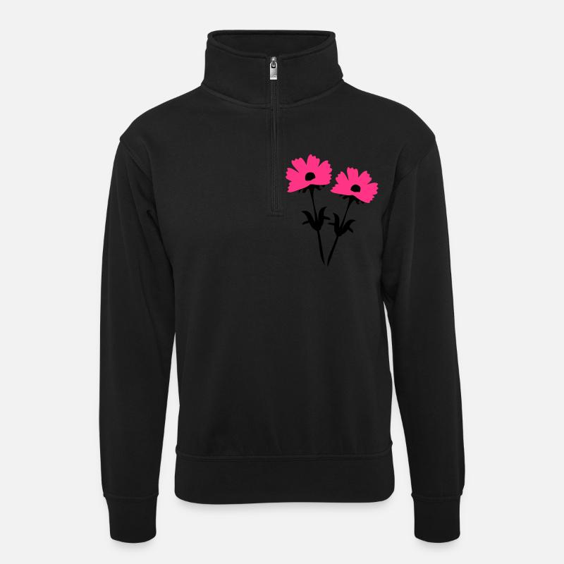 cosmos_flowers - Unisex Pullover mit Zip-Kragen - Schwarz