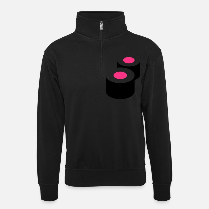 Sushi - Unisex Pullover mit Zip-Kragen - Schwarz