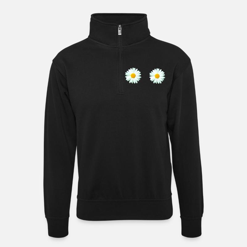 Margerite - Unisex Pullover mit Zip-Kragen - Schwarz