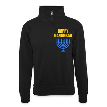 HAPPY HANUKKAH - Unisex Pullover mit Zip-Kragen - Schwarz - Vorne
