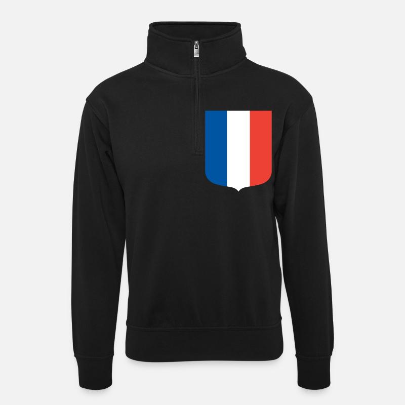 Frankreich - Unisex Pullover mit Zip-Kragen - Schwarz