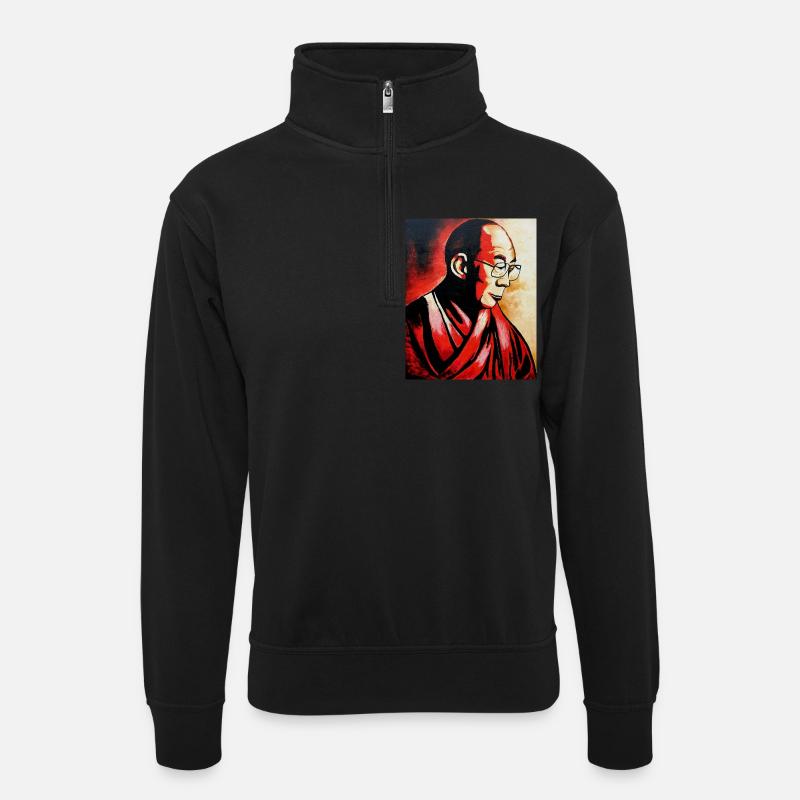 Dalai Lama - Unisex Pullover mit Zip-Kragen - Schwarz