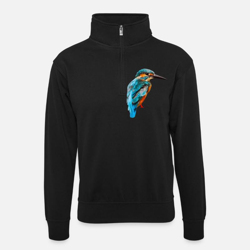 063 - Eisvogel - Unisex Pullover mit Zip-Kragen - Schwarz