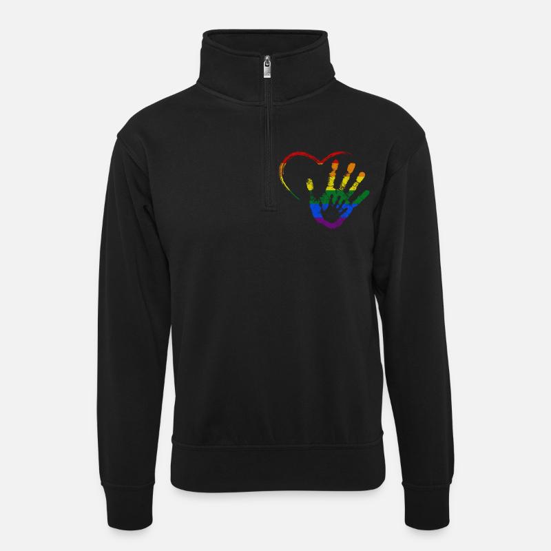 RAINBOW HAND IN HAND - Unisex sweater with zip collar - black