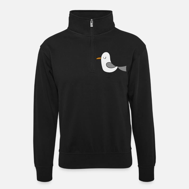 Möwe - Unisex Pullover mit Zip-Kragen - Schwarz