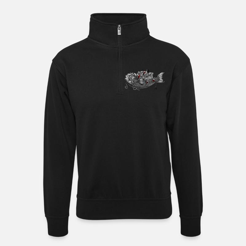 Fisch - Unisex Pullover mit Zip-Kragen - Schwarz