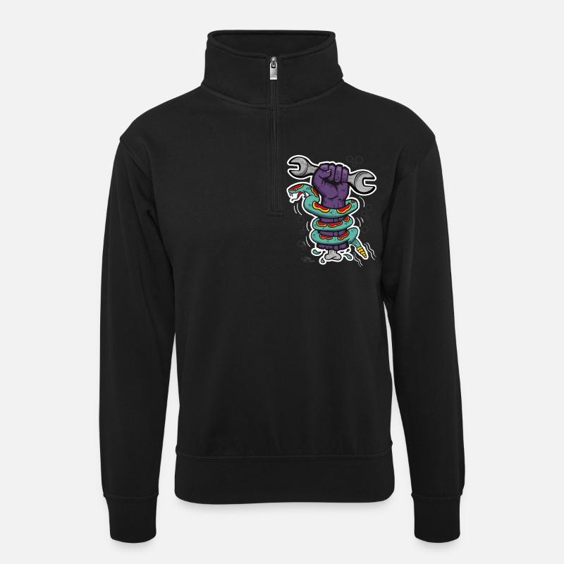 Zombie-Garage - Unisex Pullover mit Zip-Kragen - Schwarz