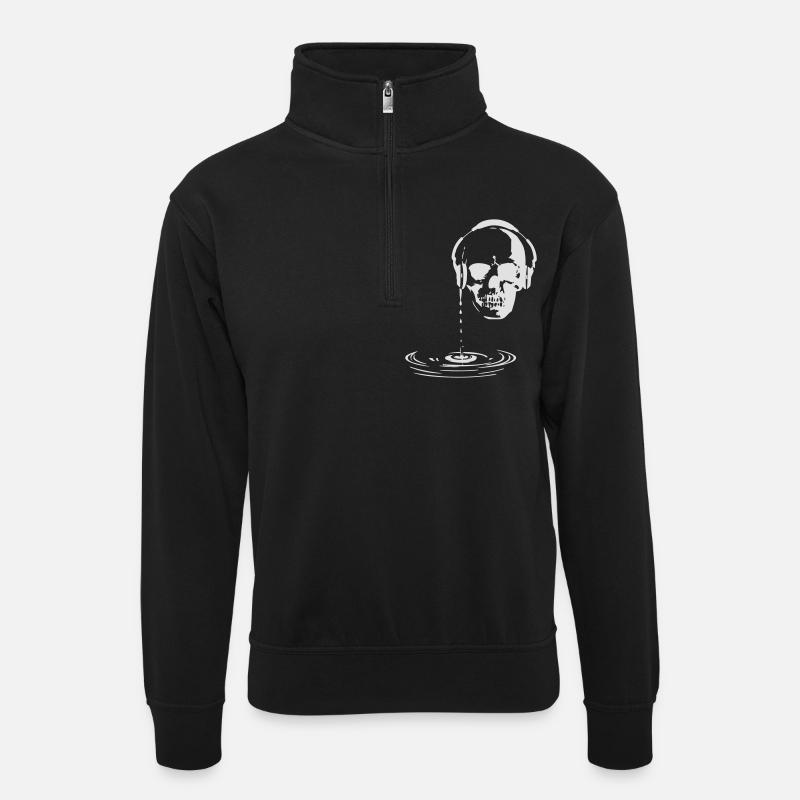 Totenkopf - Unisex Pullover mit Zip-Kragen - Schwarz