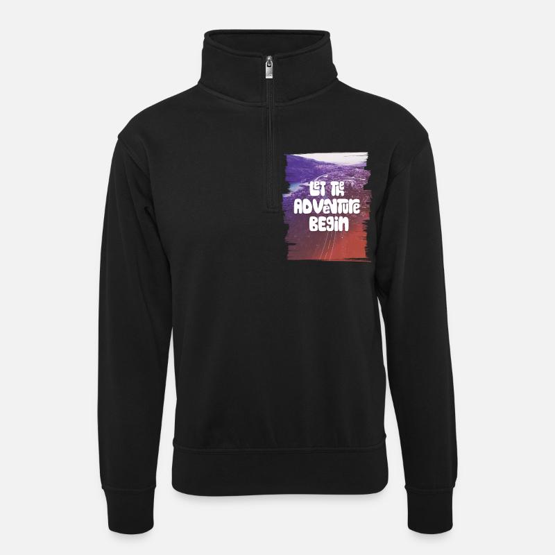 Let The Adventure Begin - Unisex sweater with zip collar - black