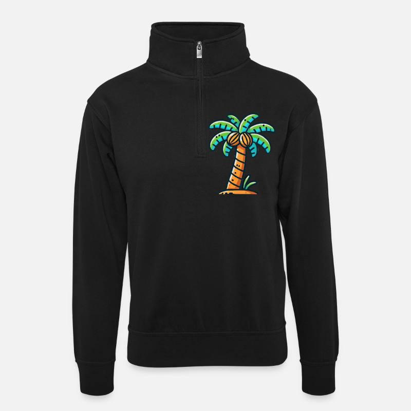 palm tree - Unisex sweater with zip collar - black