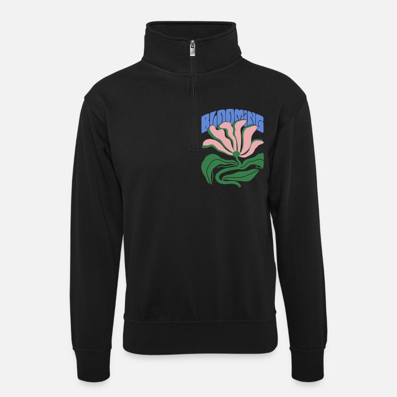 Blühende Stärke - Unisex Pullover mit Zip-Kragen - Schwarz