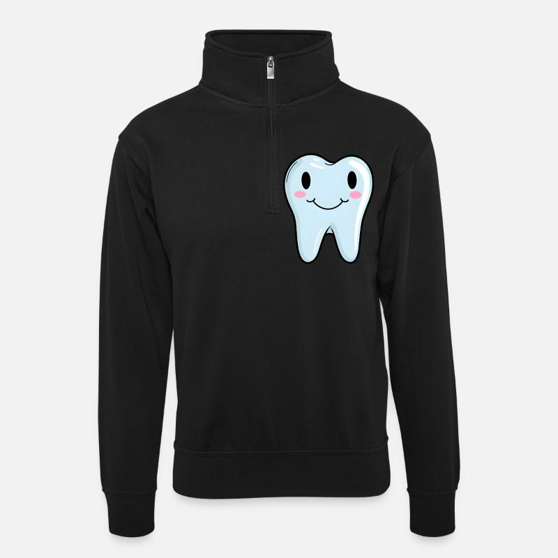 Zahn Zähne Lächeln Lachen - Unisex Pullover mit Zip-Kragen - Schwarz