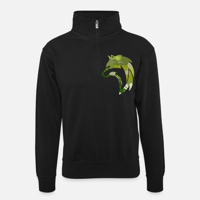 Wilder Wolf Tarnmuster - Unisex Pullover mit Zip-Kragen - Schwarz