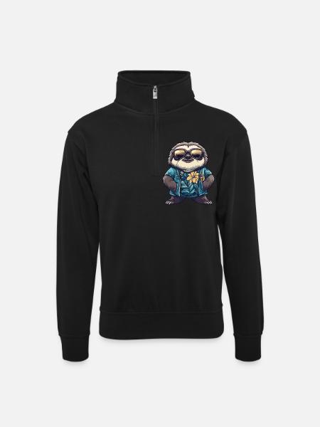 Faultier Comic Urlaub - Unisex Pullover mit Zip-Kragen - Schwarz