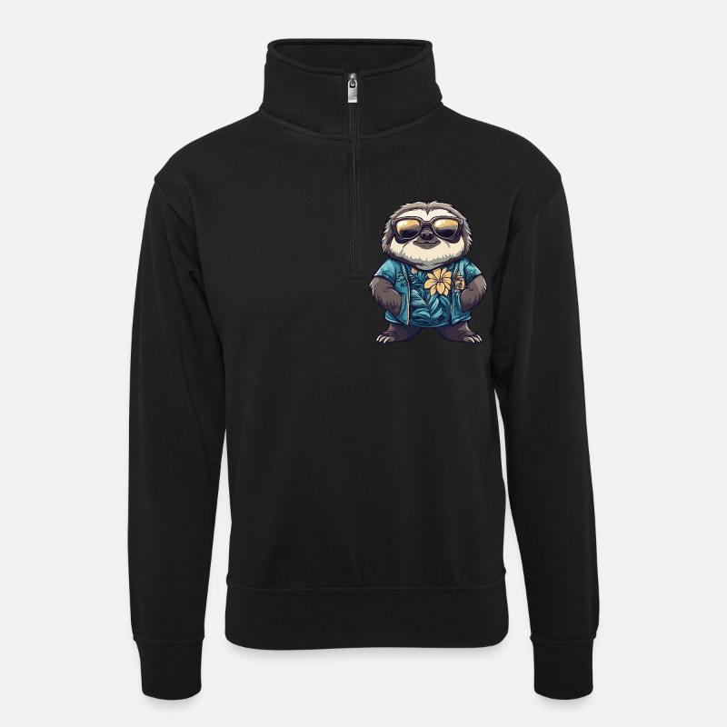 Faultier Comic Urlaub - Unisex Pullover mit Zip-Kragen - Schwarz