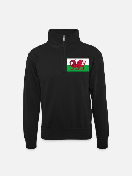 Flag of Wales - Unisex sweater with zip collar - black