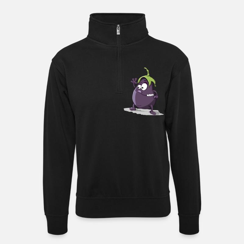Aubergine - Unisex Pullover mit Zip-Kragen - Schwarz