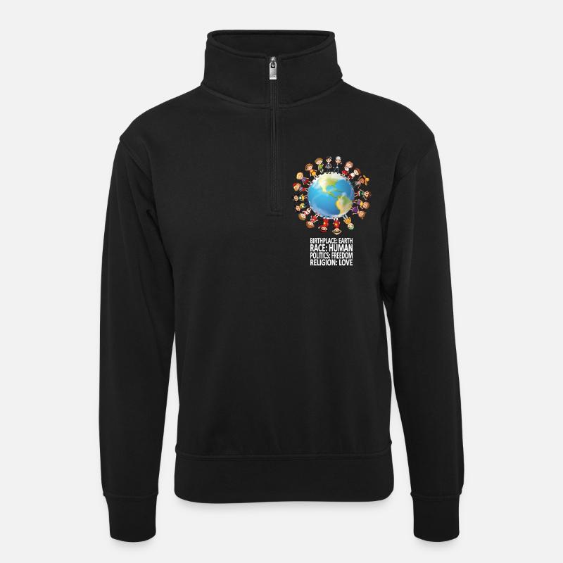 Against racism peace - Unisex sweater with zip collar - black