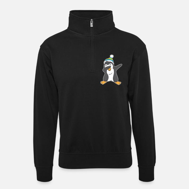 Penguin Dab Penguin Dabbing - Unisex sweater with zip collar - black