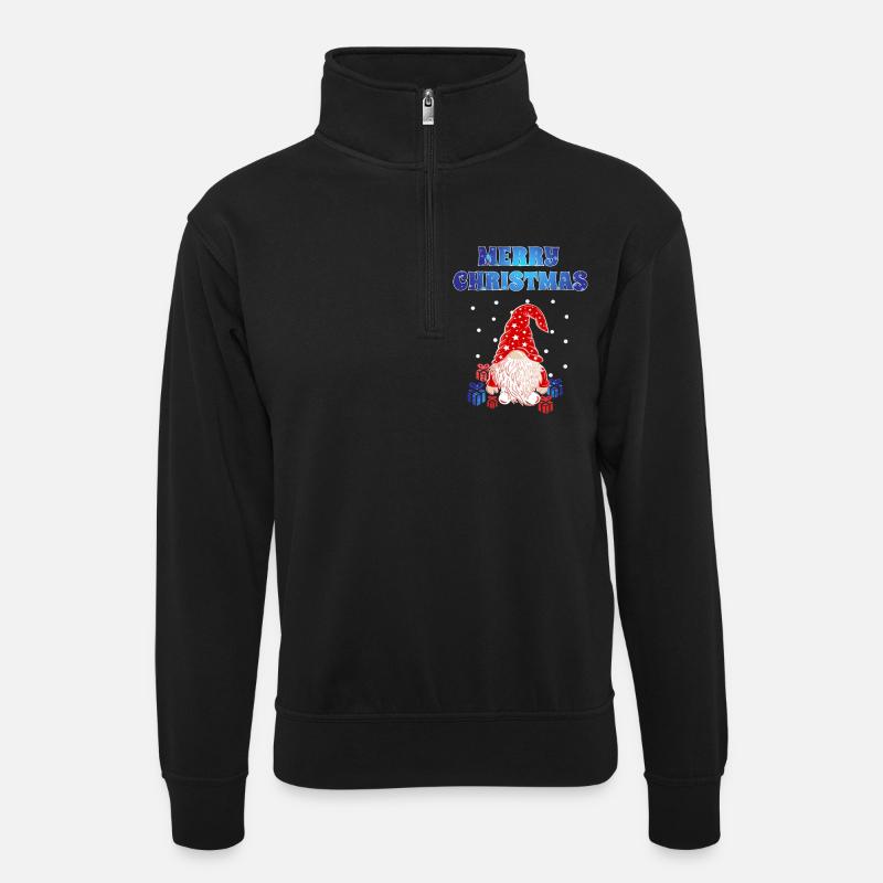 Christmas Gnome - Unisex Pullover mit Zip-Kragen - Schwarz