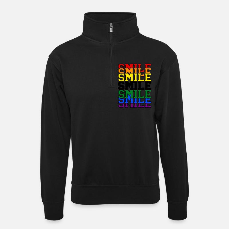 Smile Regenbogen - Unisex Pullover mit Zip-Kragen - Schwarz