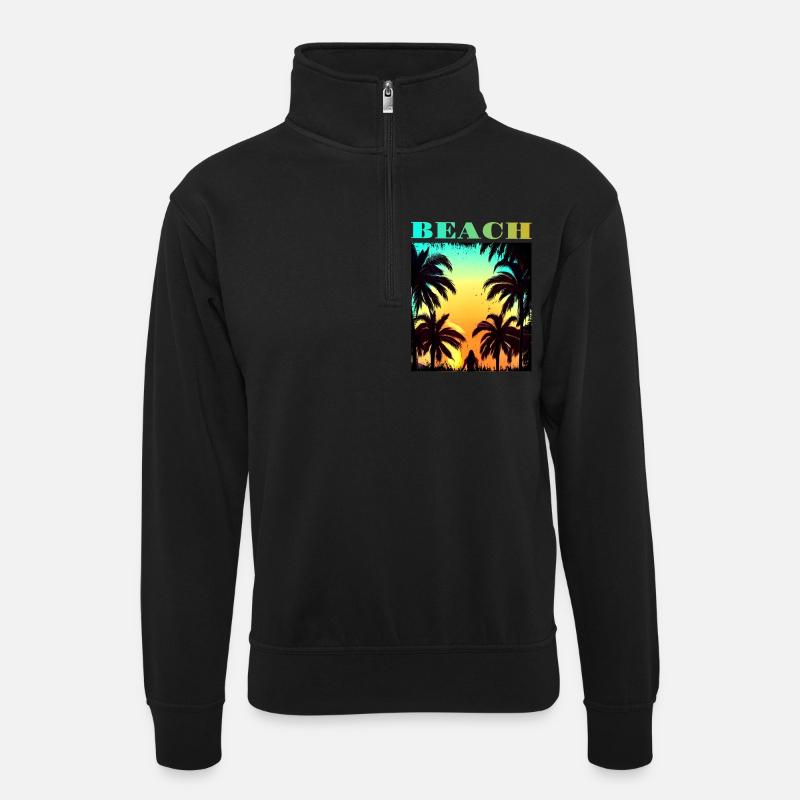 Palm Sunset Beach - Unisex Pullover mit Zip-Kragen - Schwarz