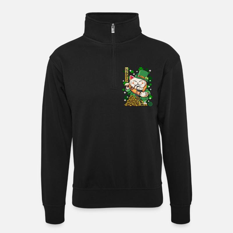 Saint Patrick - Luprechaun Maneki Neko - Unisex sweater with zip collar - black