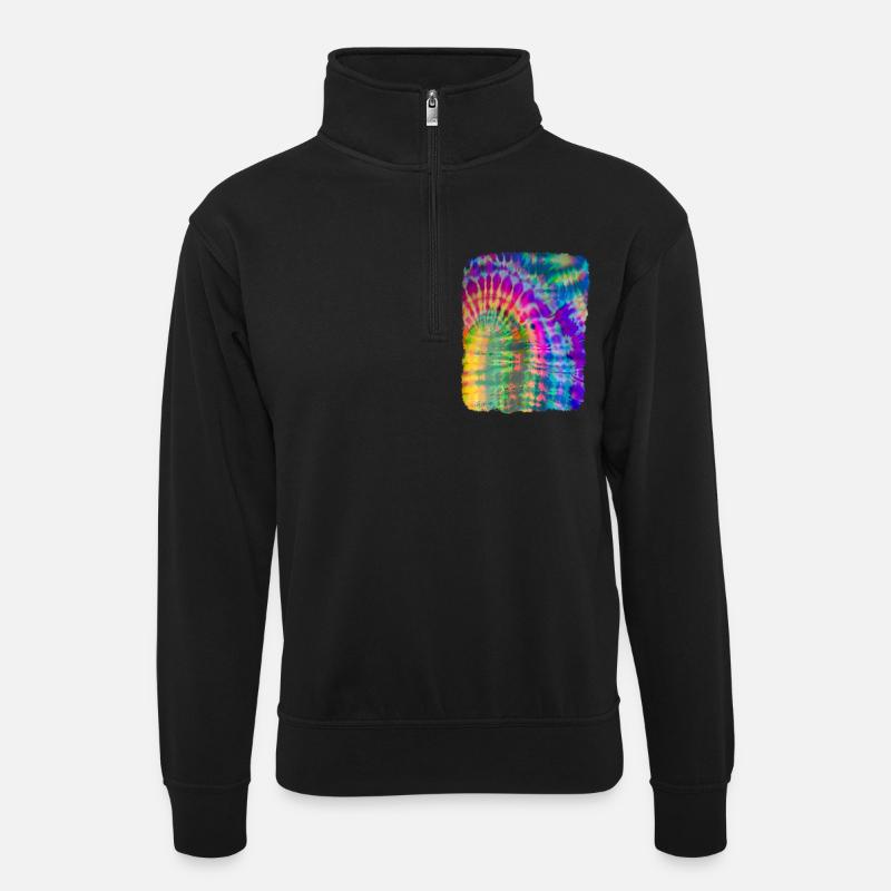Tie Dye Batik - Unisex Pullover mit Zip-Kragen - Schwarz