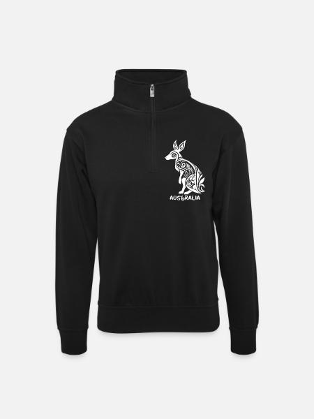 Tribal Symbol – Australia Kangaroo - Unisex sweater with zip collar - black